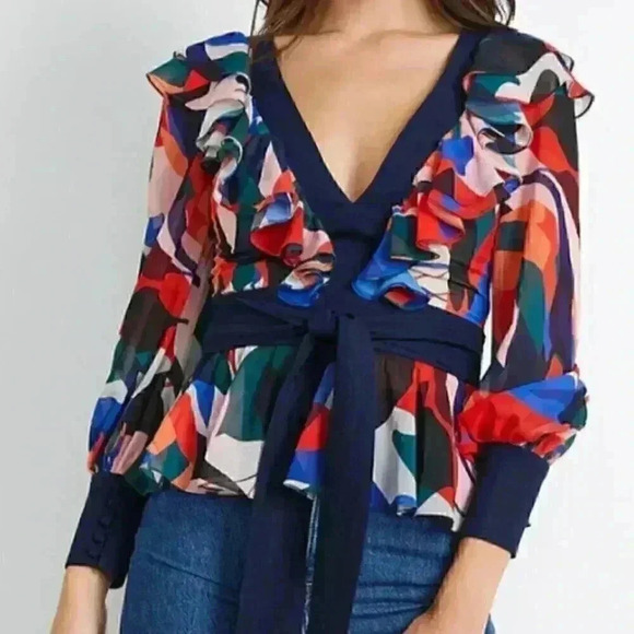 NWT PatBo Moscow Belted Blouse in Poppy Floral Print - Picture 1 of 9